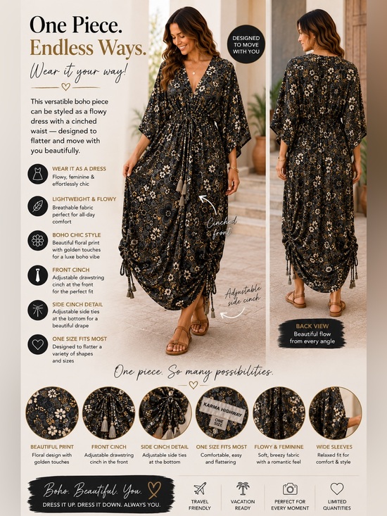 Karma Highway Dresses & Skirts - Karma Highway Floral Maxi Dress, Size S, Black and Gold